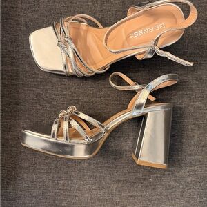 Anita Silver Metallic Strappy Platform Heels